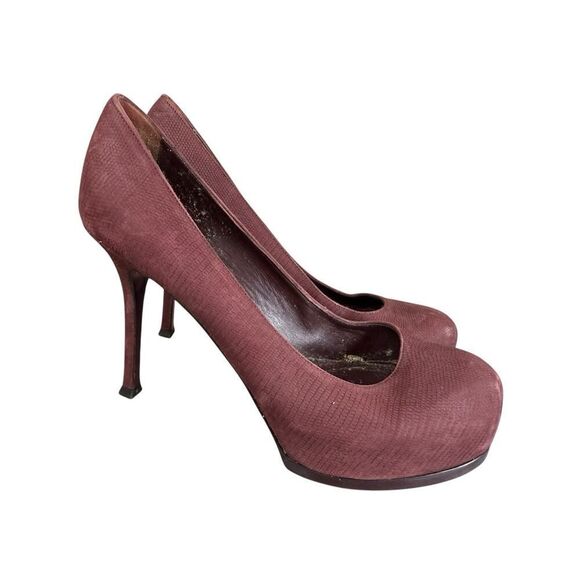 Vintage Yves Saint Laurent Burgundy Faux Snakeskin Leather Pumps Size 8 US - Picture 9 of 13
